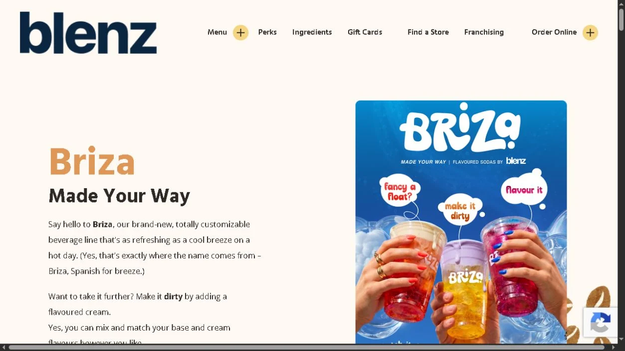 Blenz Coffee website homepage